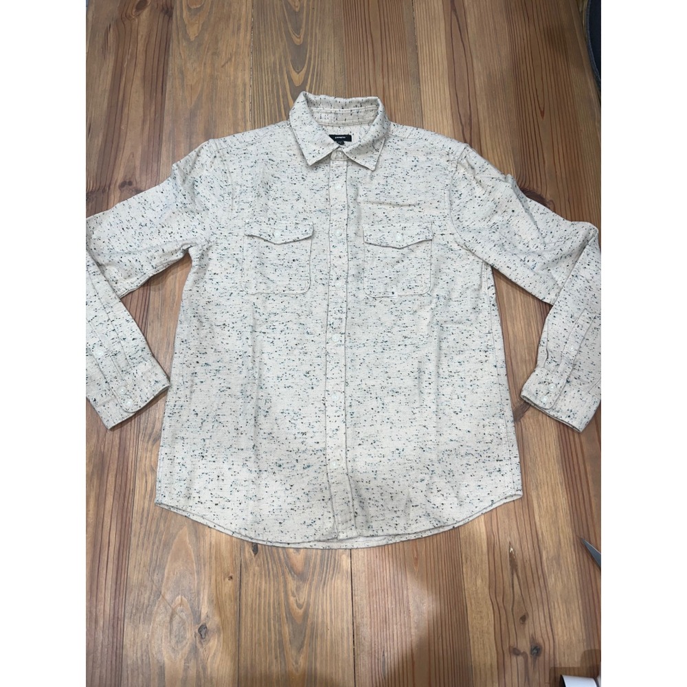 Express Mens Speckled Cream Button Down Shirt Long Sleeve Two Pocket Small NEW